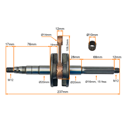 WAŁ KORBOWY 2T - 15 FREZÓW sw.10mm (KEEWAY)