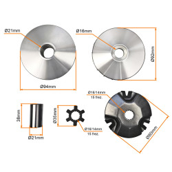 WARIATOR - SPRZĘGŁO PRZÓD KOMPLET 2T śr. sw. 21mm, wał korbowy 16mm KEEWAY HURRICANE 50ccm 5g