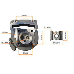 CYLINDER + GŁOWICA KPL. 4T GY6 90CCM (50mm) - BEZ ODPOWIETRZENIA