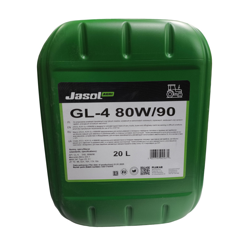 OLEJ PRZEKŁADNIOWY 80W/90 GL-4 POJEMNOŚĆ 20L JASOL OLEJ PRZEKŁADNIOWY 80W/90 GL-4 POJEMNOŚĆ 20L JASOL