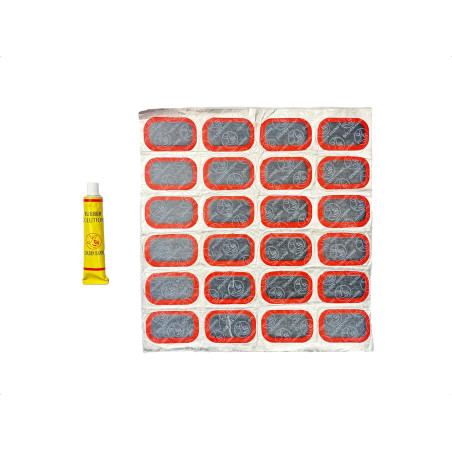 ZESTAW NAPRAWCZY PRZEBITEJ DĘTKI ŁATKI (24 szt.) + KLEJ 52x33mm