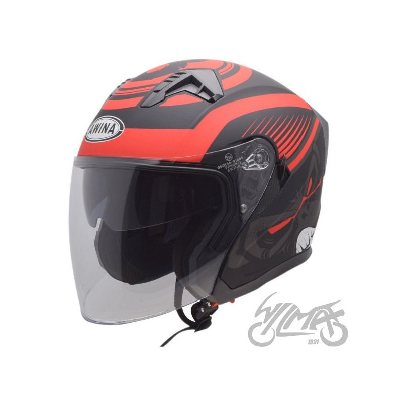 KASK OTWARTY TYP JK528 CZARNO CZERWONY MAT M AWINA