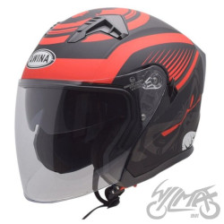 KASK OTWARTY TYP JK528 CZARNO CZERWONY MAT L AWINA