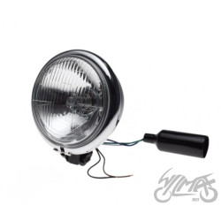 LAMPA 5-3/2" H4 12V CZARNA / RAMKA CHROM Emark