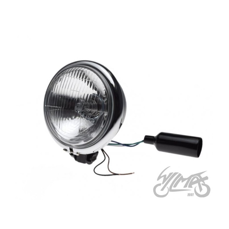 LAMPA 5-3/2" H4 12V CZARNA / RAMKA CHROM Emark