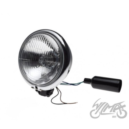 LAMPA 5-3/2" H4 12V CZARNA / RAMKA CHROM Emark