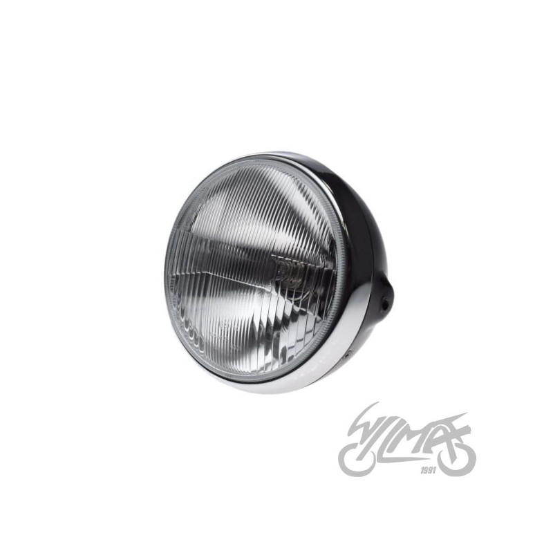 LAMPA 7" H4 12V CZARNA / RAMKA CHROM Emark