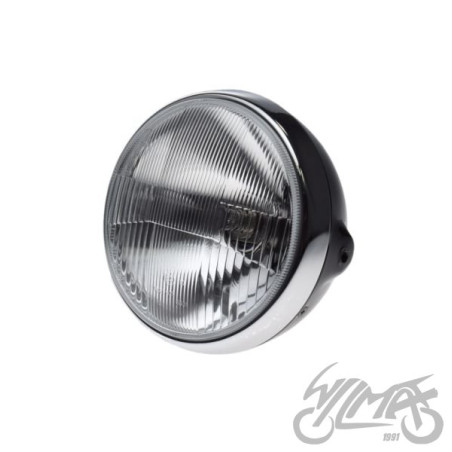 LAMPA 7" H4 12V CZARNA / RAMKA CHROM Emark
