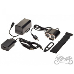 LAMPA ROWEROWA PRZÓD 2 x LED CZARNA 4800 mAh