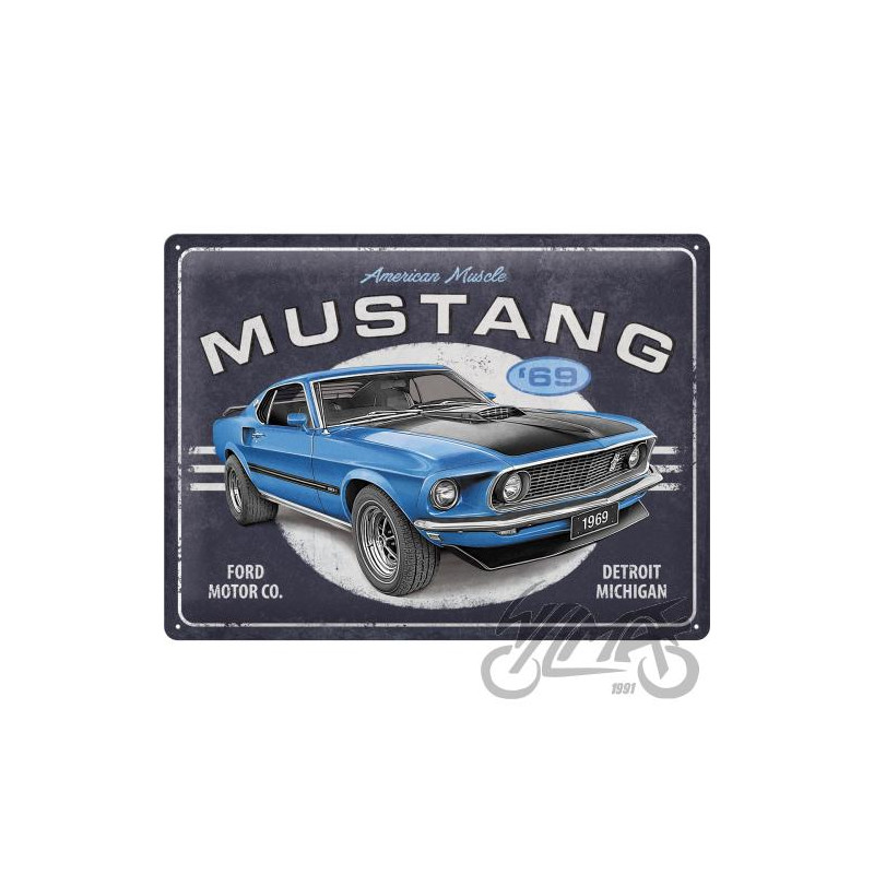 TABLICA PLAKAT 30x40 FORD MUSTANG 1969 BLU 23321