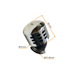 FILTR POWIETRZA STOŻEK CHROM 38MM - ŁAMANY 45° Z OSŁONĄ