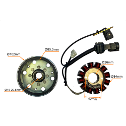 KOŁO MAGNESOWE + CEWKI ISKROWNIKA (STATOR) PIAGGIO FLY 125 GILERA RUNNER 200
